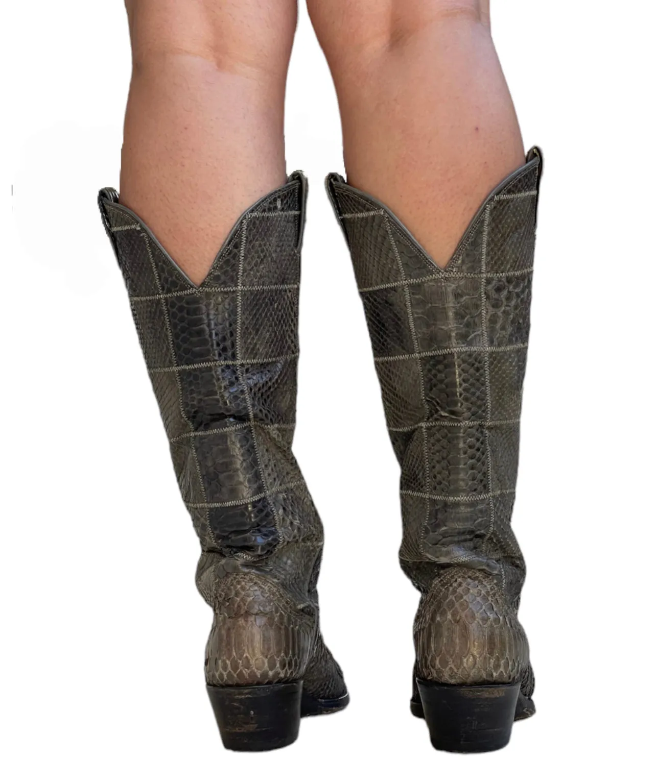 70s Grey Snakeskin Patch Cowboy Boots (6.5)