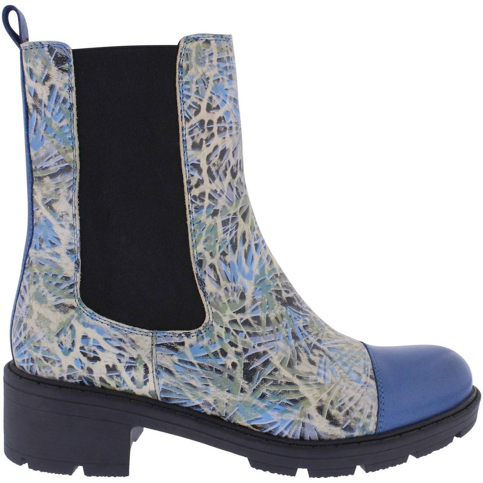 Adesso A7504 Norah Ladies Denim Fossil Leather Side Zip Ankle Boots