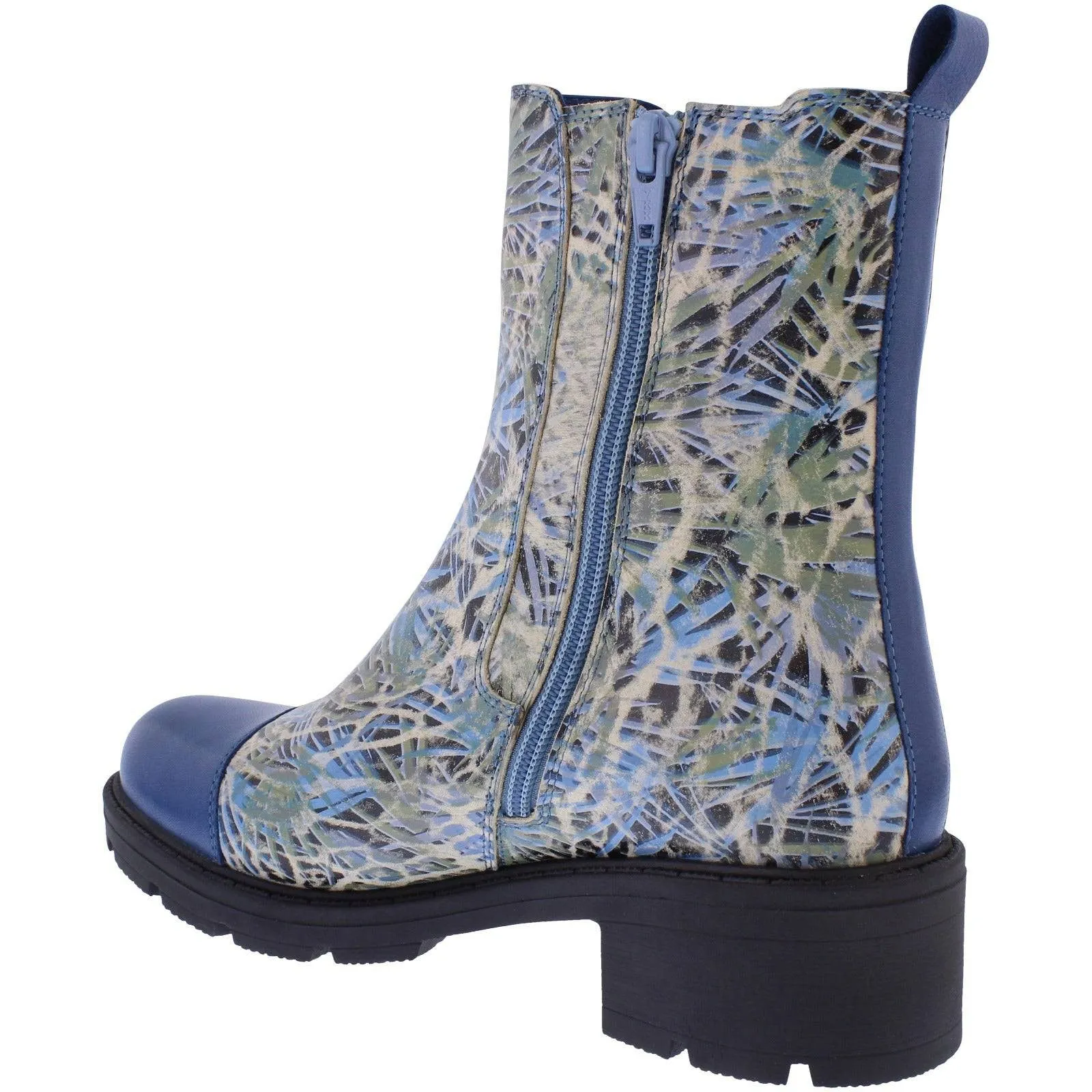 Adesso A7504 Norah Ladies Denim Fossil Leather Side Zip Ankle Boots
