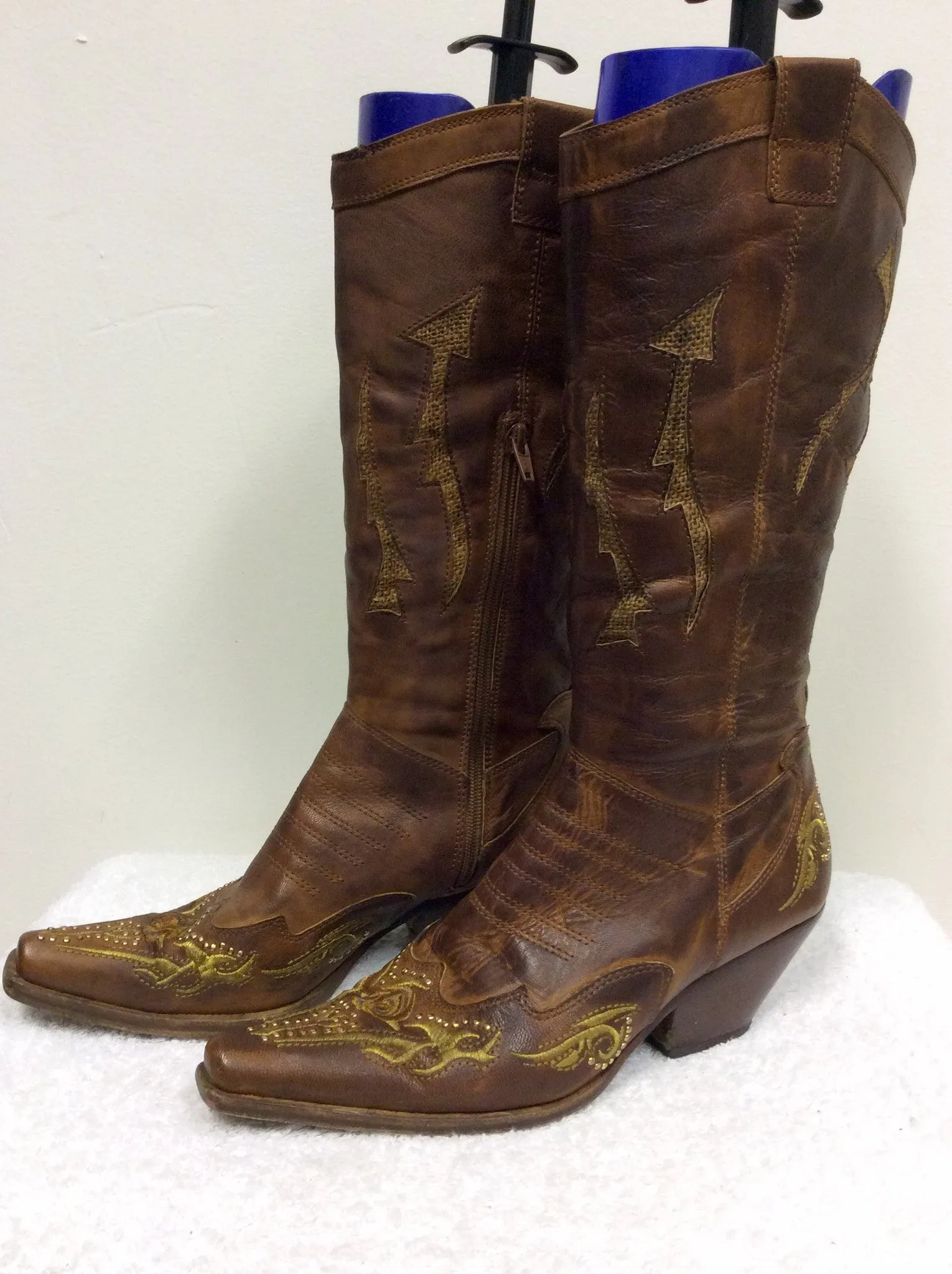ANDREA MODA BROWN LEATHER COWBOY BOOTS SIZE 6/39