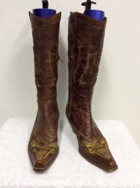 ANDREA MODA BROWN LEATHER COWBOY BOOTS SIZE 6/39