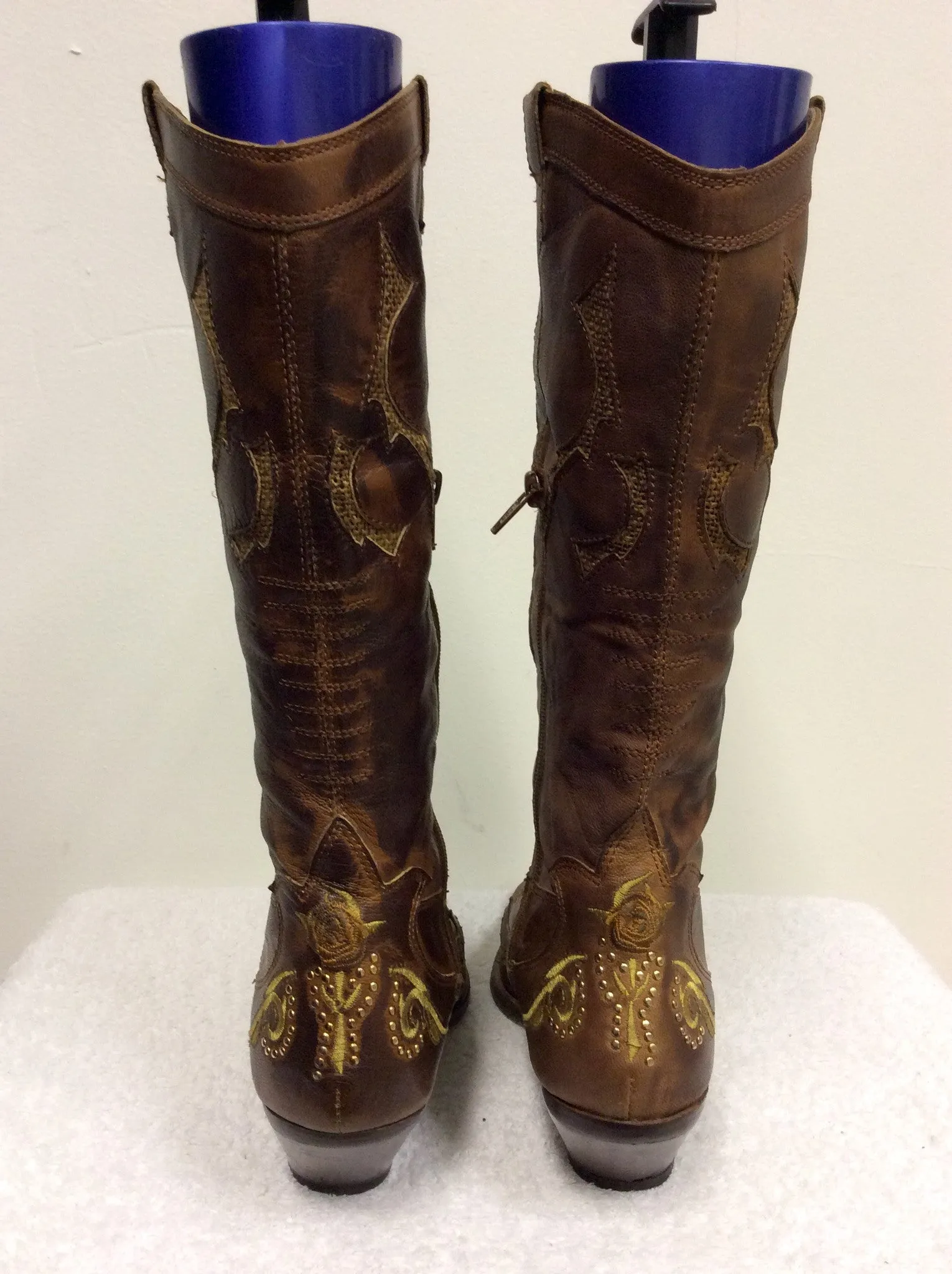 ANDREA MODA BROWN LEATHER COWBOY BOOTS SIZE 6/39