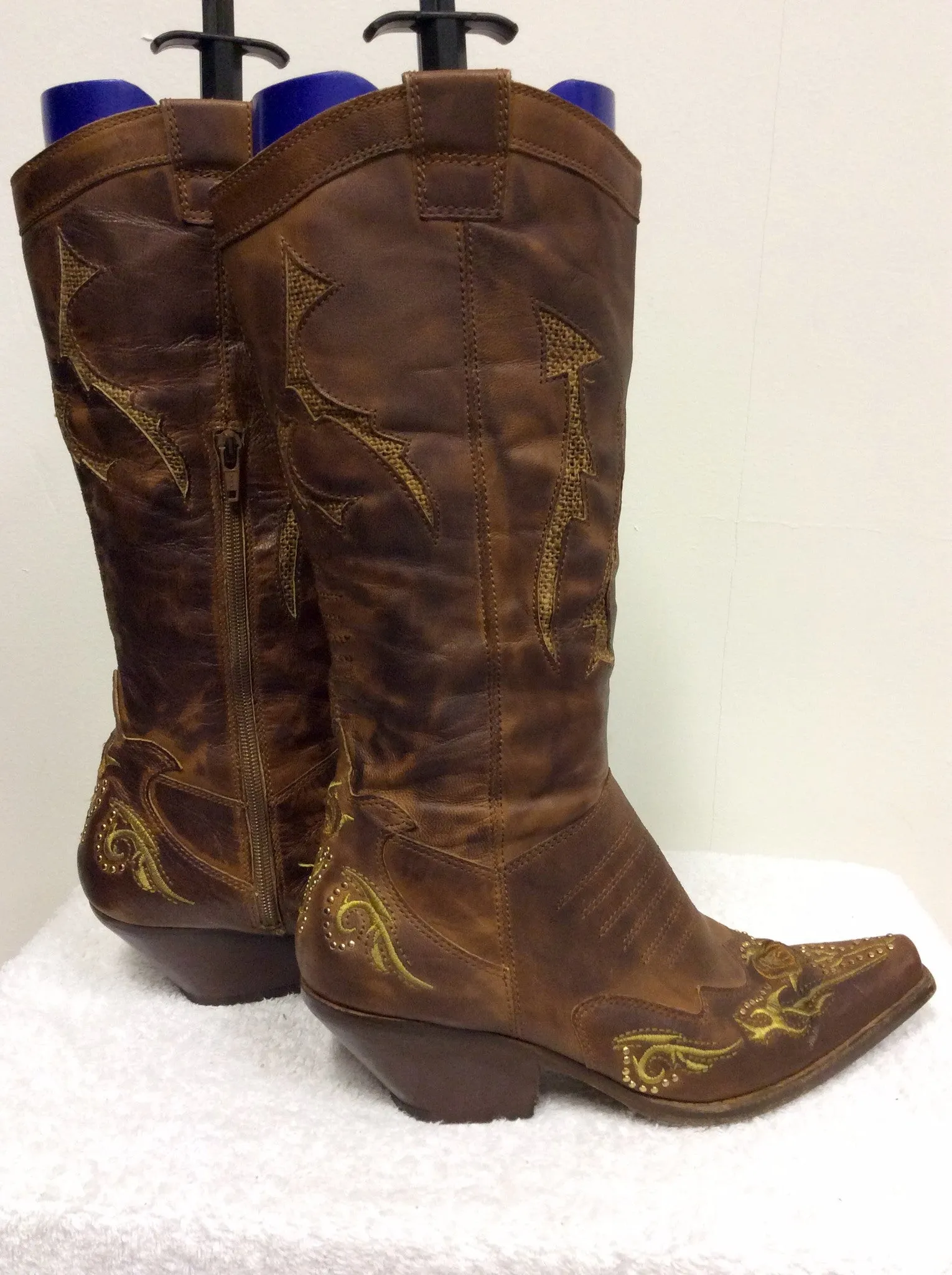 ANDREA MODA BROWN LEATHER COWBOY BOOTS SIZE 6/39