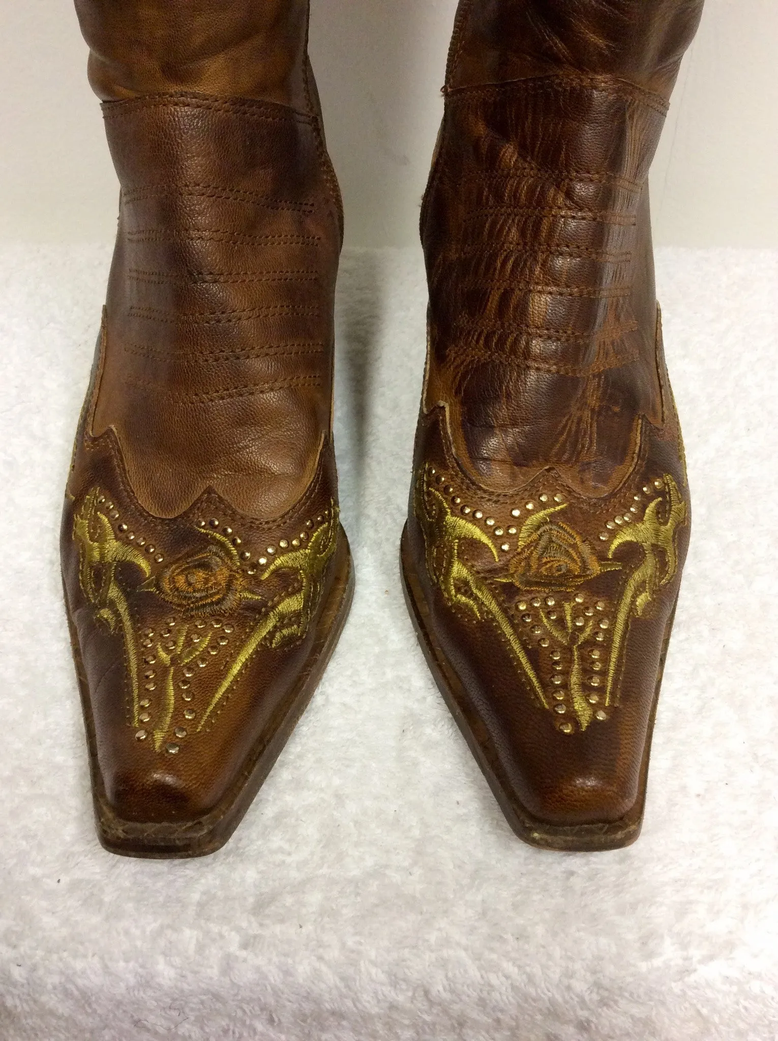 ANDREA MODA BROWN LEATHER COWBOY BOOTS SIZE 6/39