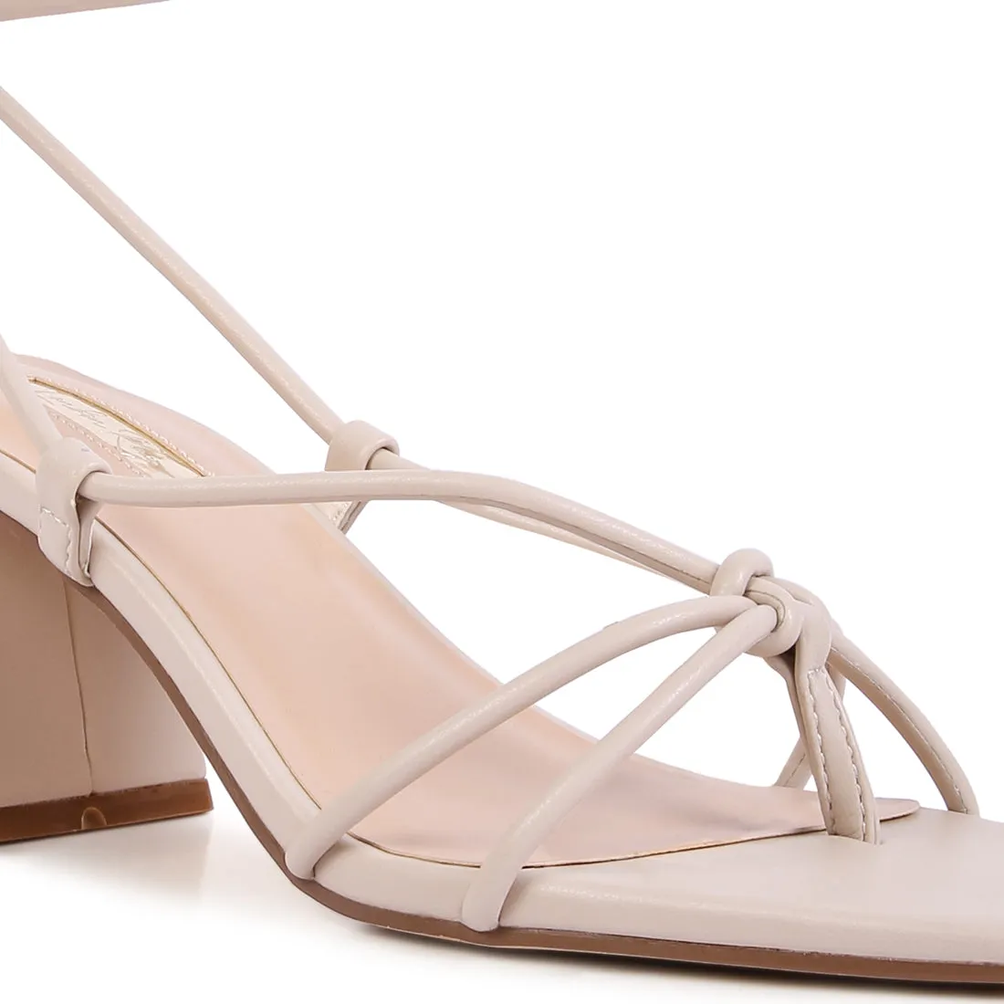 Beige Tie-Up Block Heel Sandal