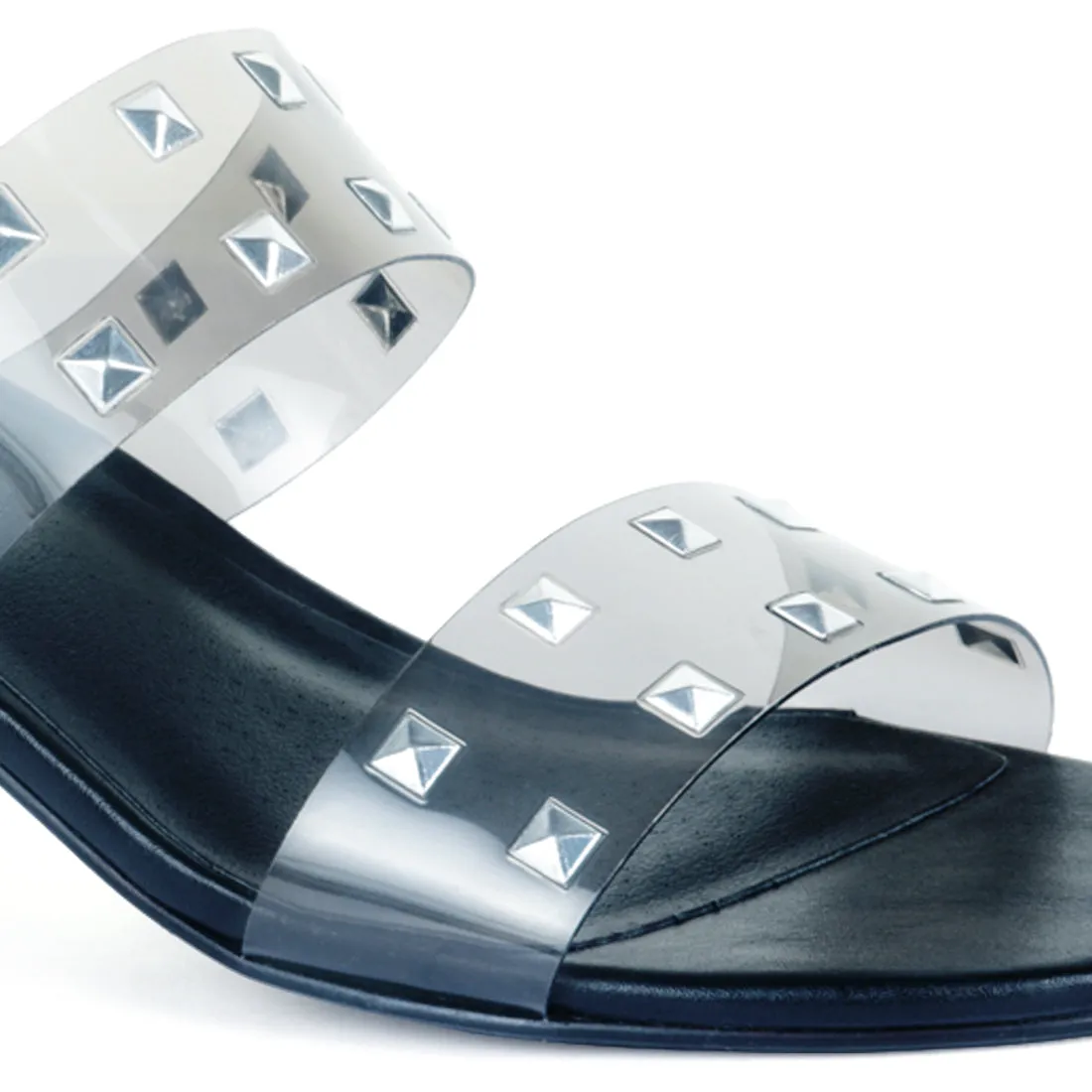 Black Transparent Heel Stud Slip-On Sandal