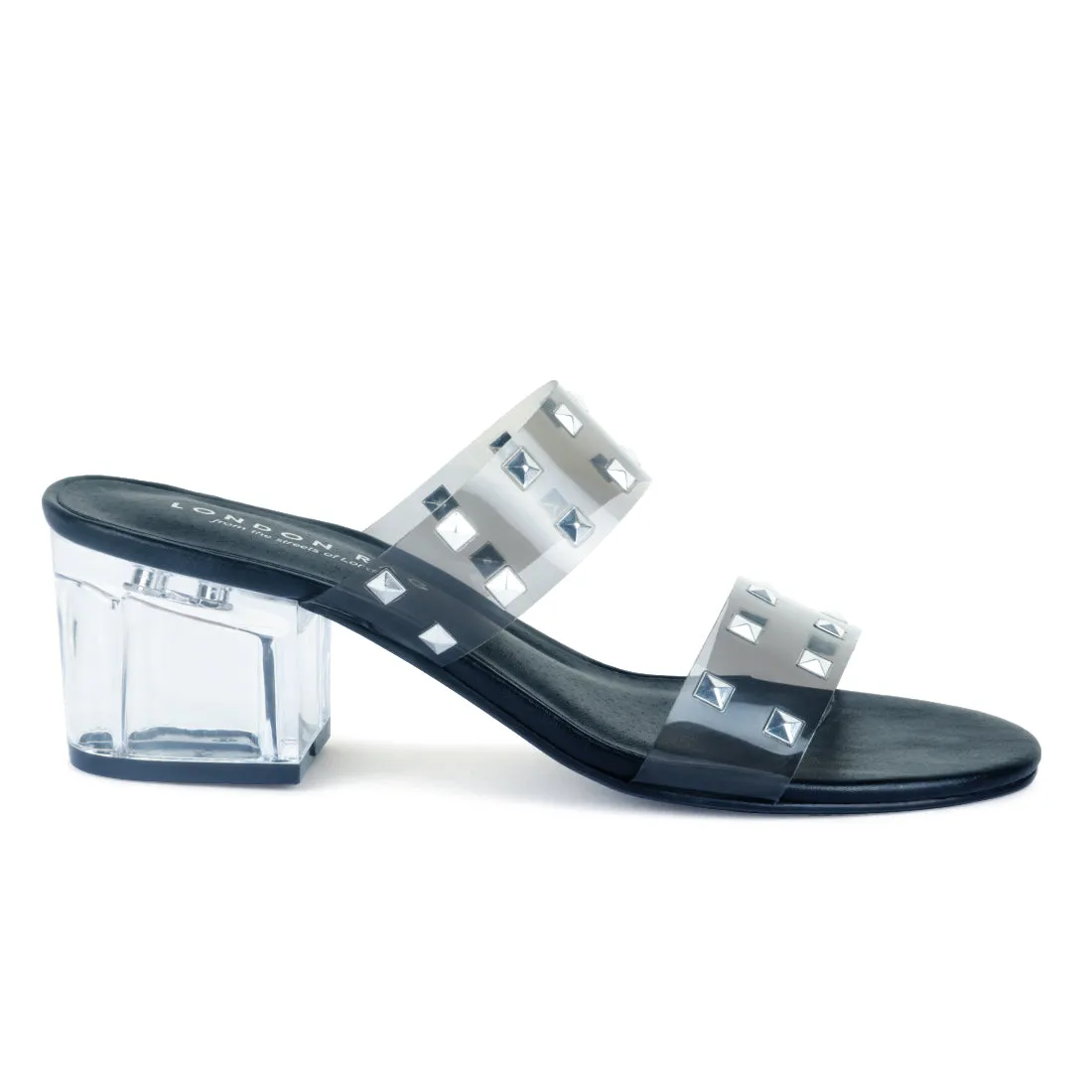 Black Transparent Heel Stud Slip-On Sandal
