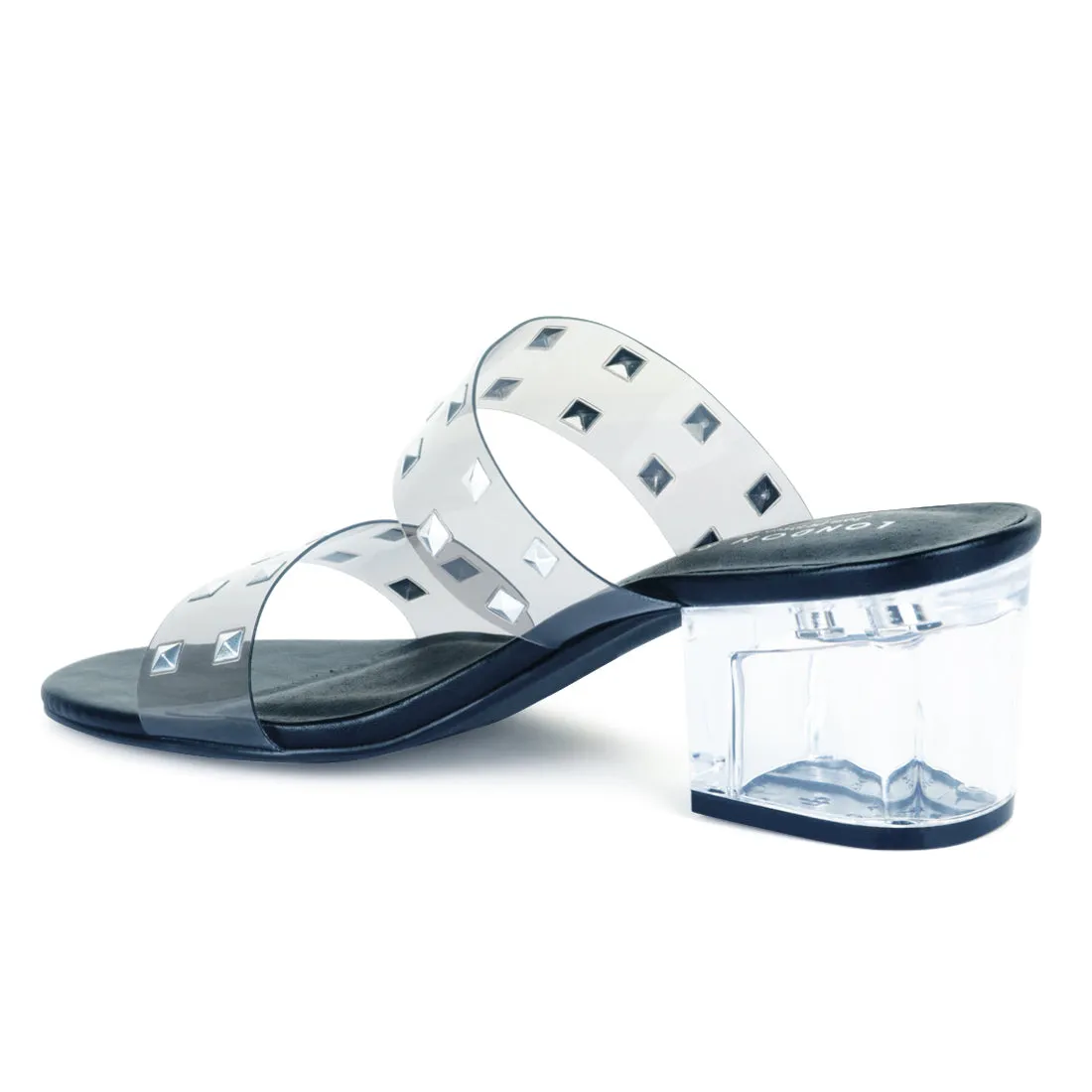 Black Transparent Heel Stud Slip-On Sandal