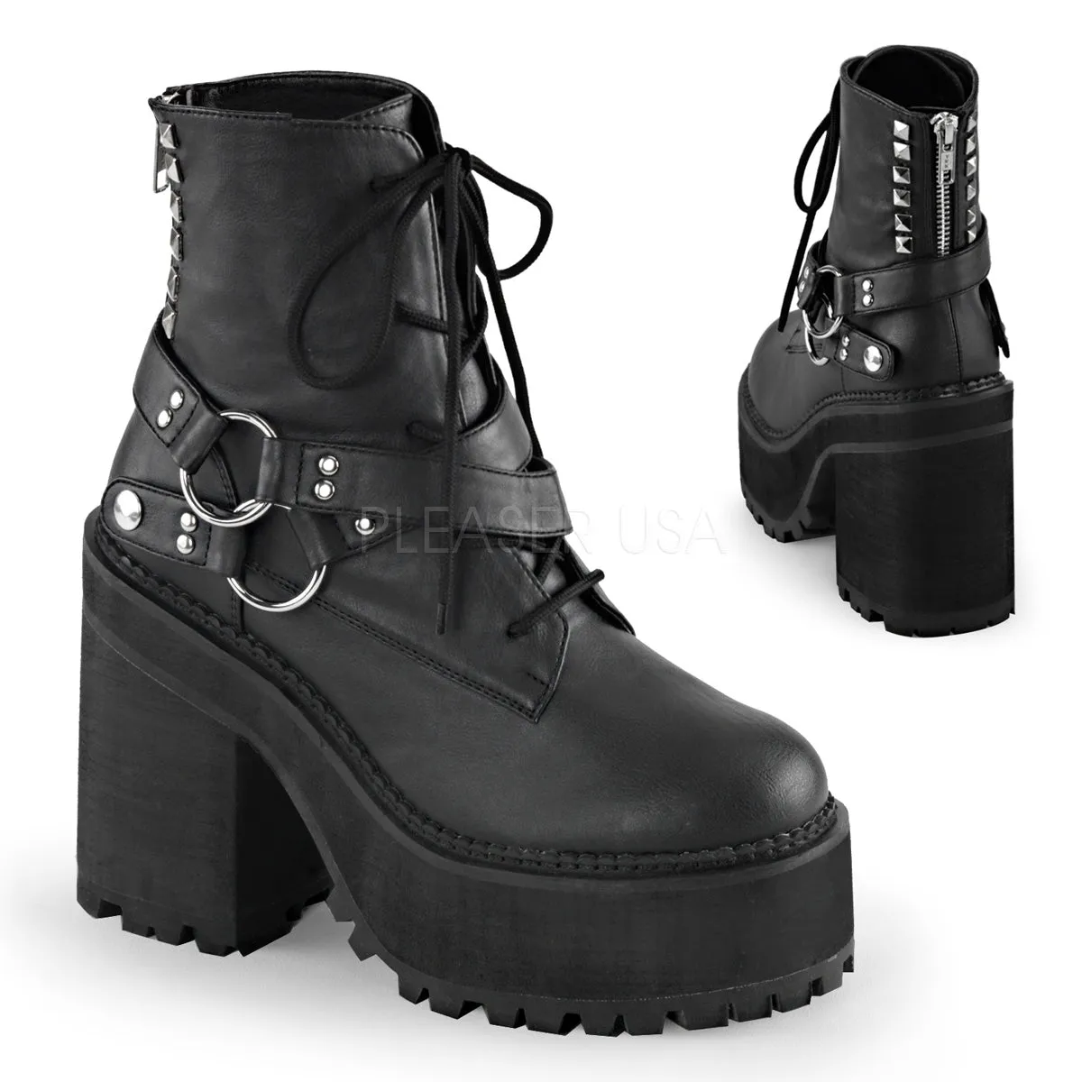 Block Heel Cleated Platform Boots Assault-101