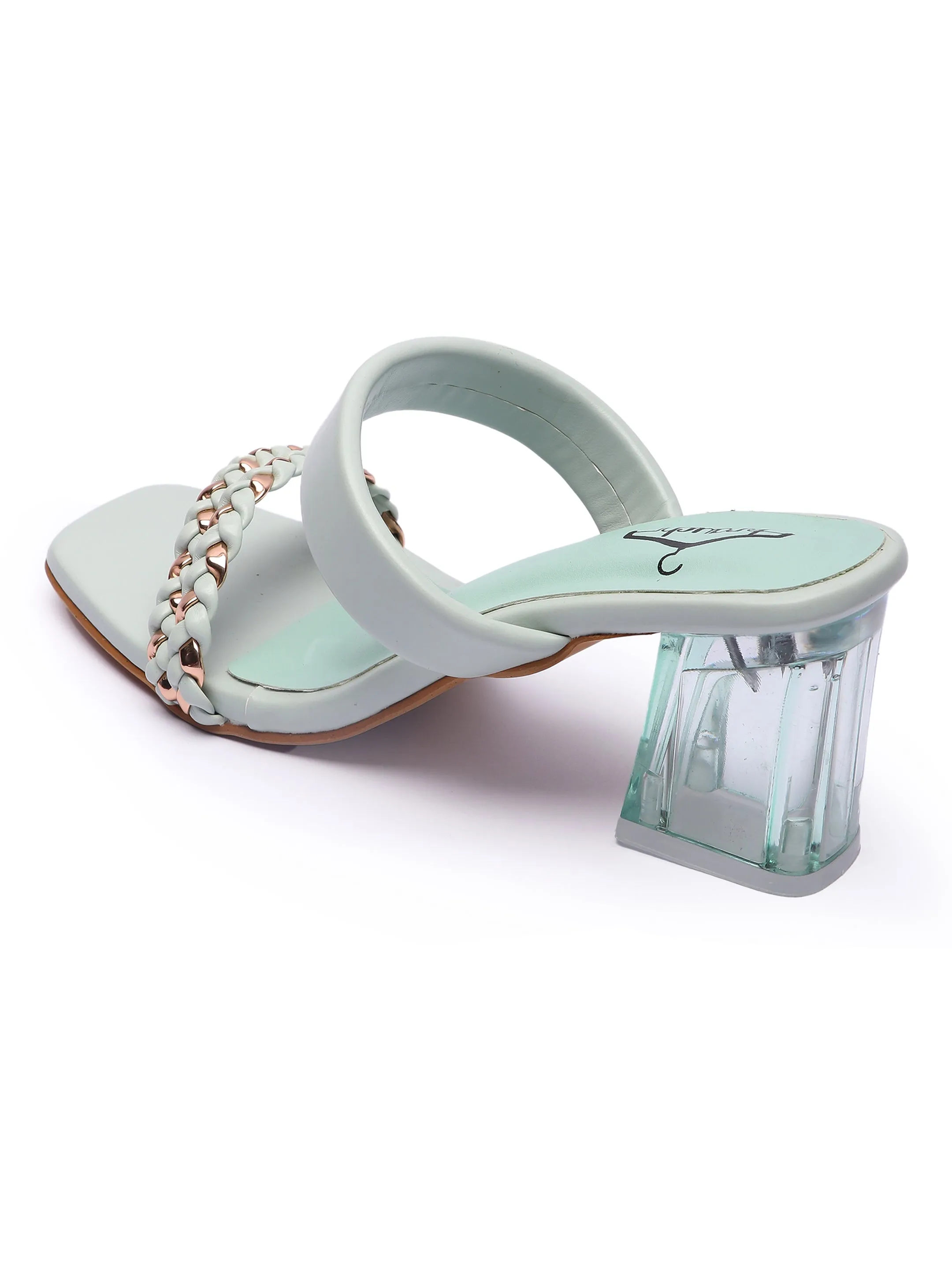 Brauch Women's Sea Green Golden Strap Prism Block Heel