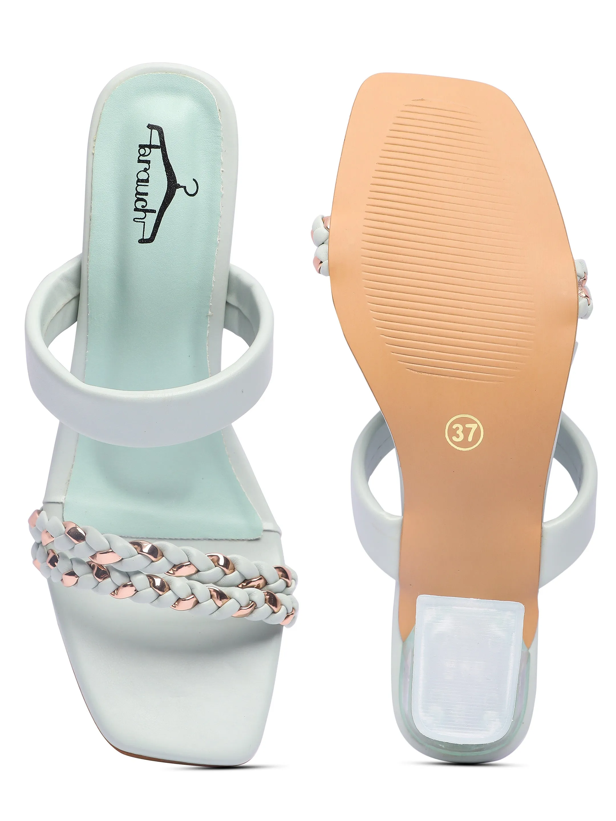 Brauch Women's Sea Green Golden Strap Prism Block Heel