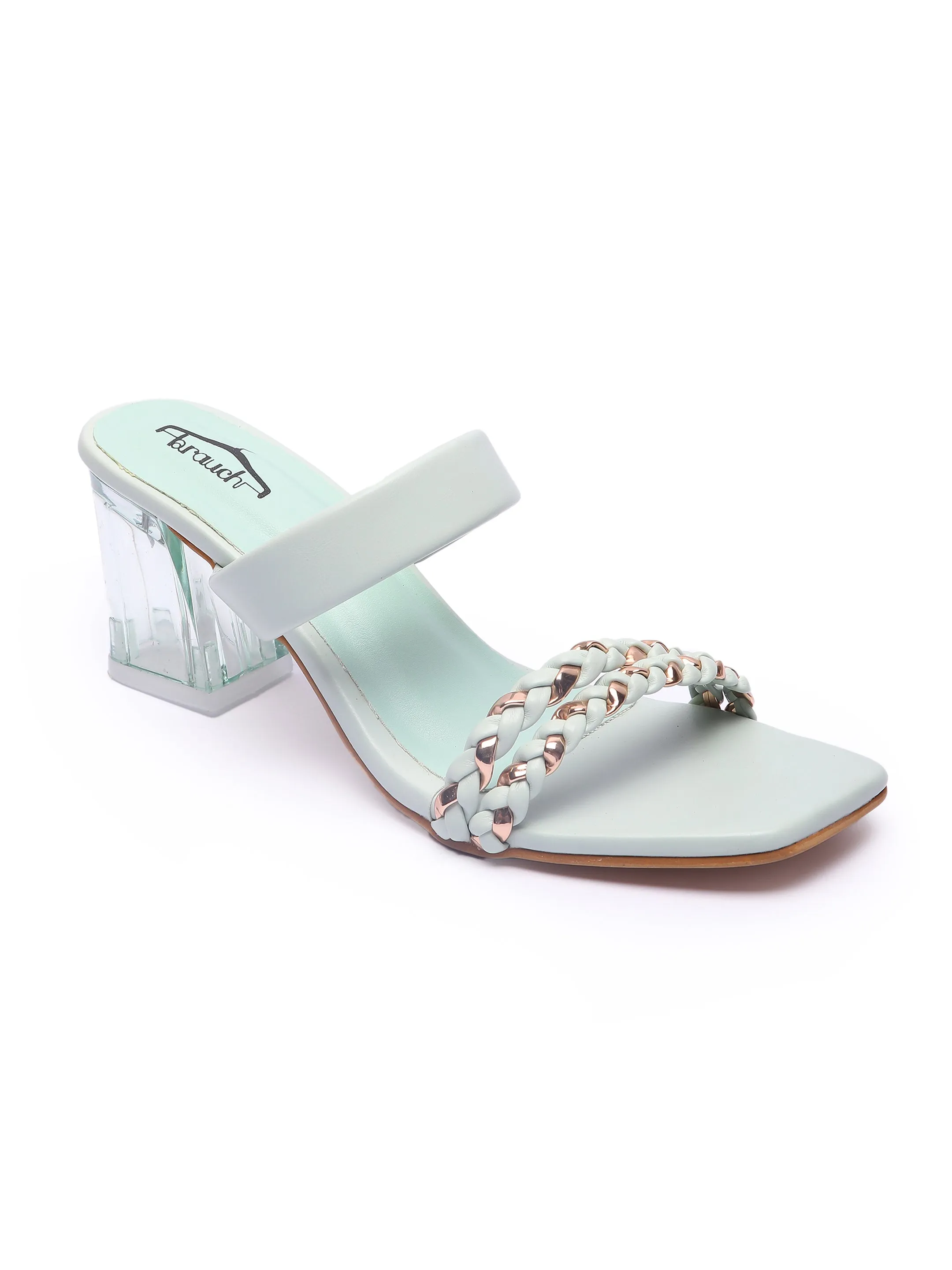Brauch Women's Sea Green Golden Strap Prism Block Heel