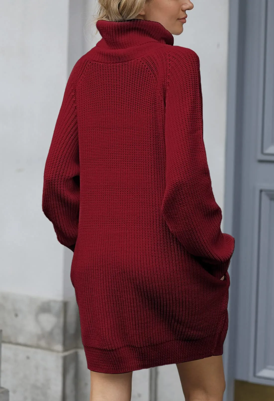 Brown And Pink Women's Loose Turtleneck Oversize Long Pullover Sweater Dress - Pink Queen
