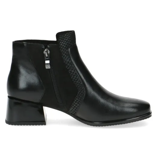 Caprice 25339-41 019 Ladies Black Combi Leather Side Zip Ankle Boots