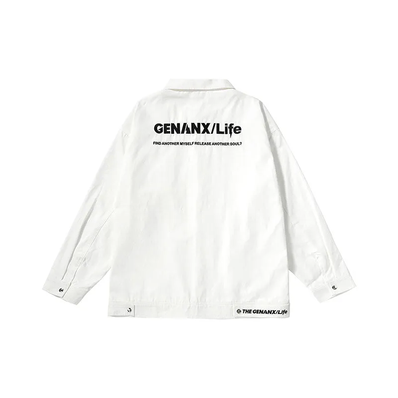 Cargo style monogram embroidered label trim cord four-button drop cuff jacket