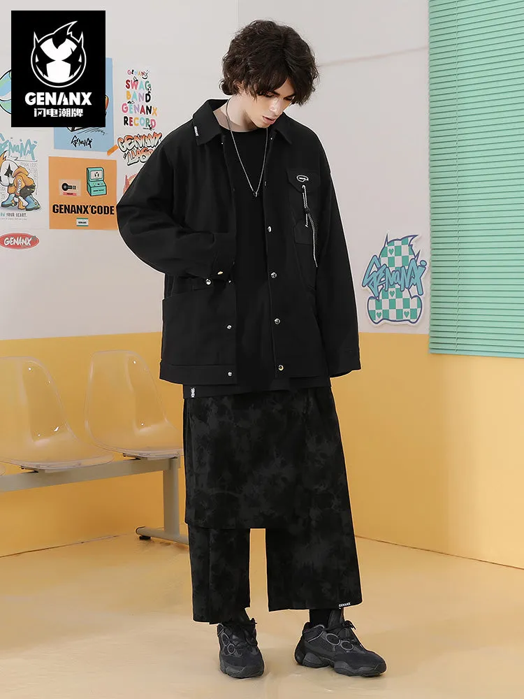Cargo style monogram embroidered label trim cord four-button drop cuff jacket