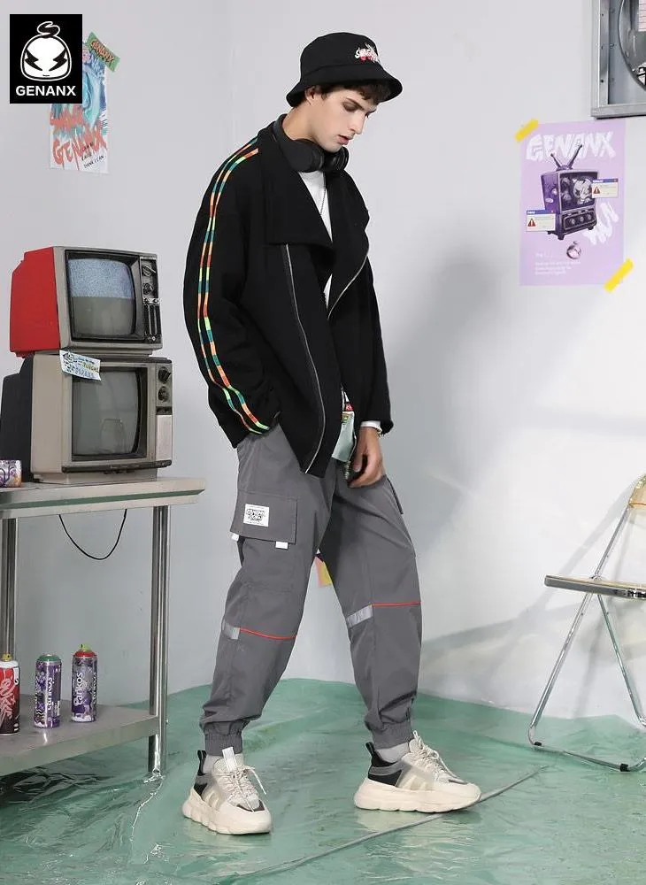 Cartoon Graffiti Print Zip Slant Placket Stand Collar Jacket