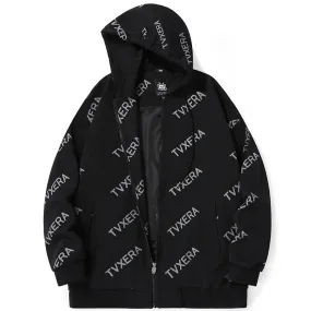 Casual Black Full Print Hooded Jacket