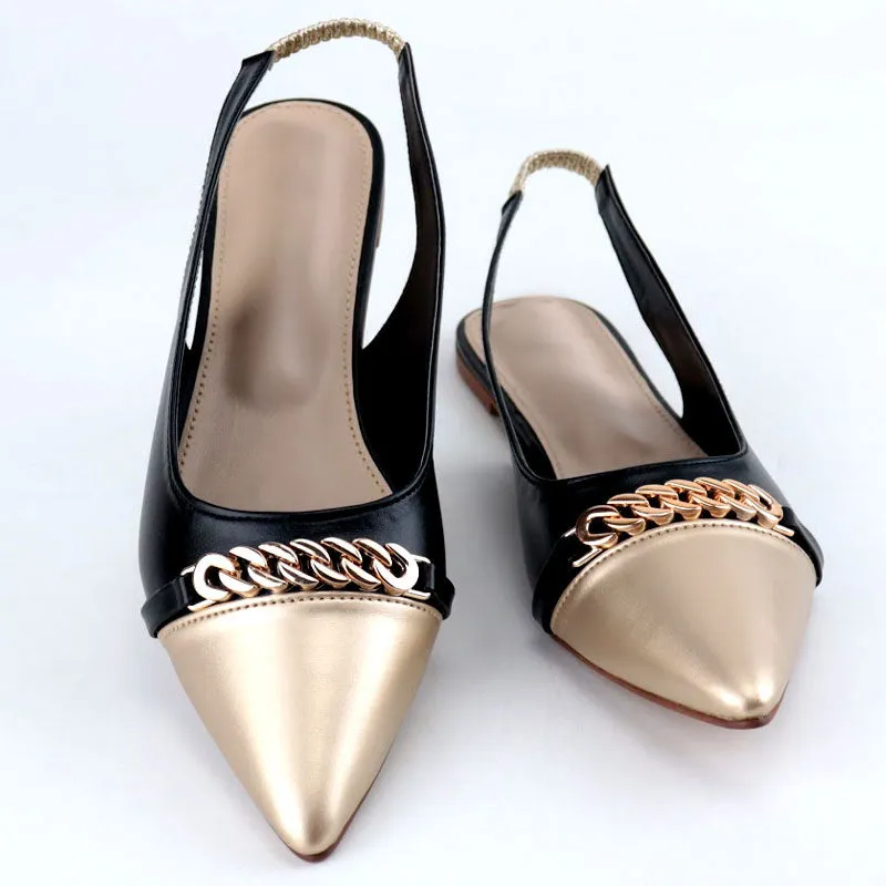 Ch Gold Pointed Bold Chain Flat Slingback Shoes #9834 #22