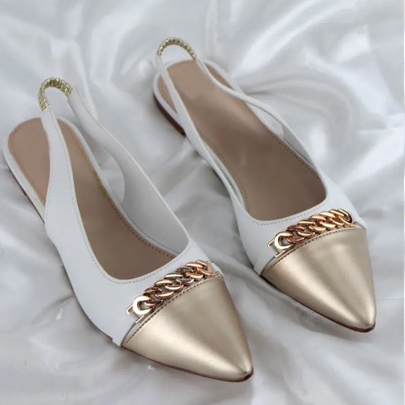 Ch Gold Pointed Bold Chain Flat Slingback Shoes #9834 #22