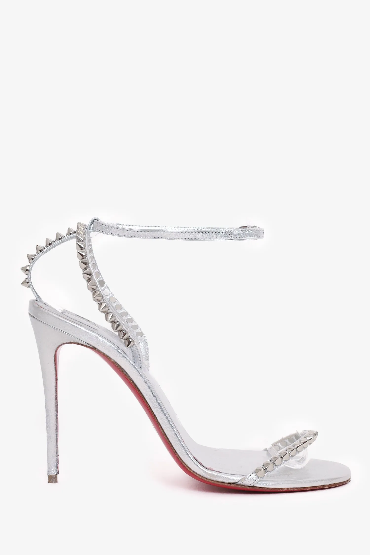 Christian Louboutin Silver Leather Studded Heels Size 37.5