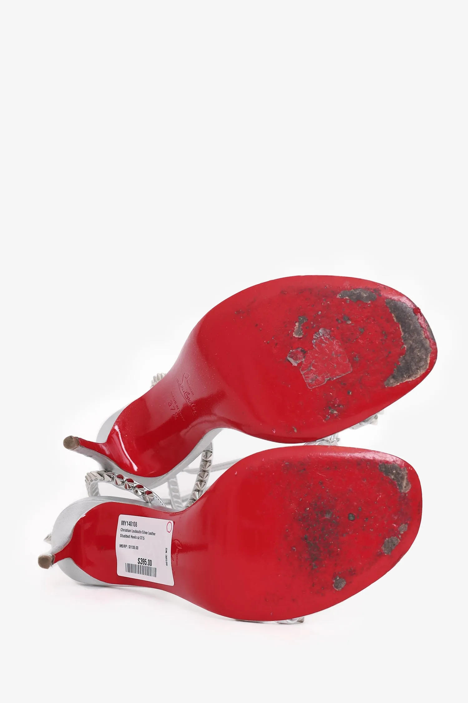 Christian Louboutin Silver Leather Studded Heels Size 37.5
