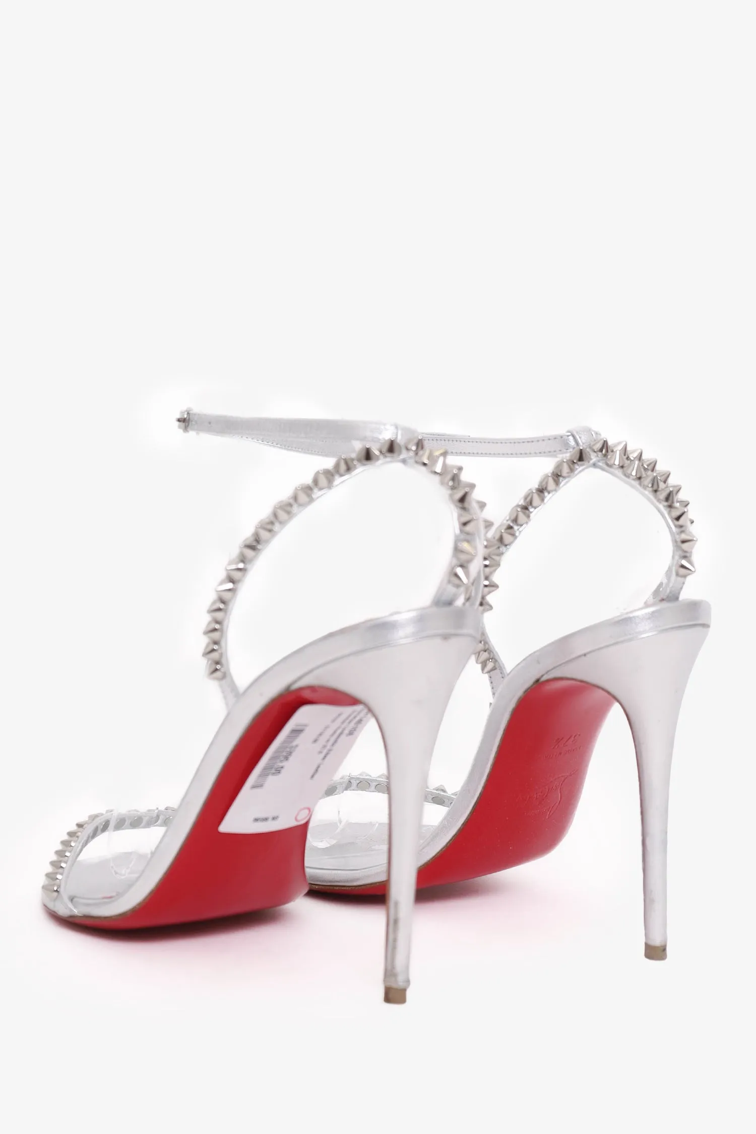 Christian Louboutin Silver Leather Studded Heels Size 37.5