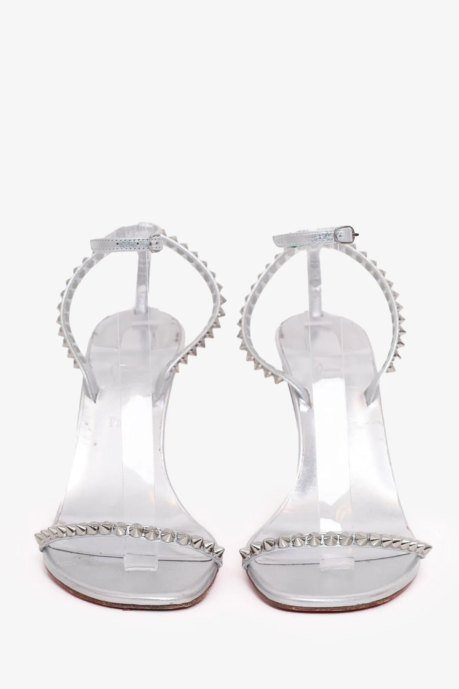 Christian Louboutin Silver Leather Studded Heels Size 37.5