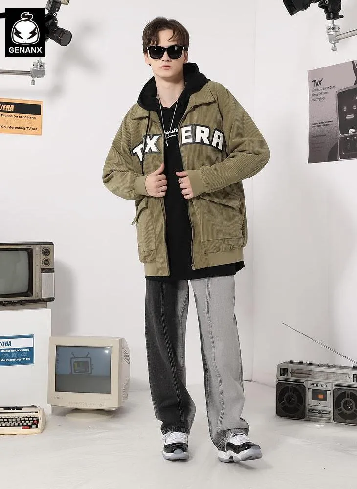 City Boy Letter Embroidery Corduroy Jacket