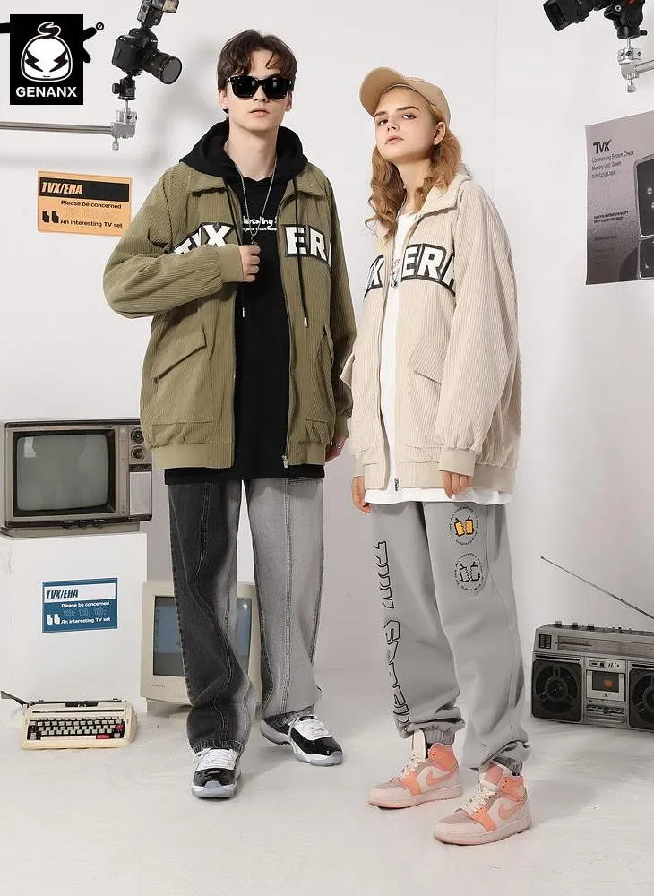 City Boy Letter Embroidery Corduroy Jacket