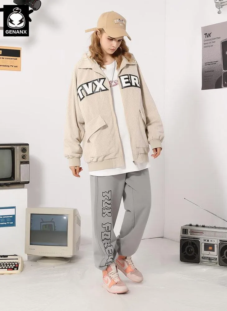 City Boy Letter Embroidery Corduroy Jacket