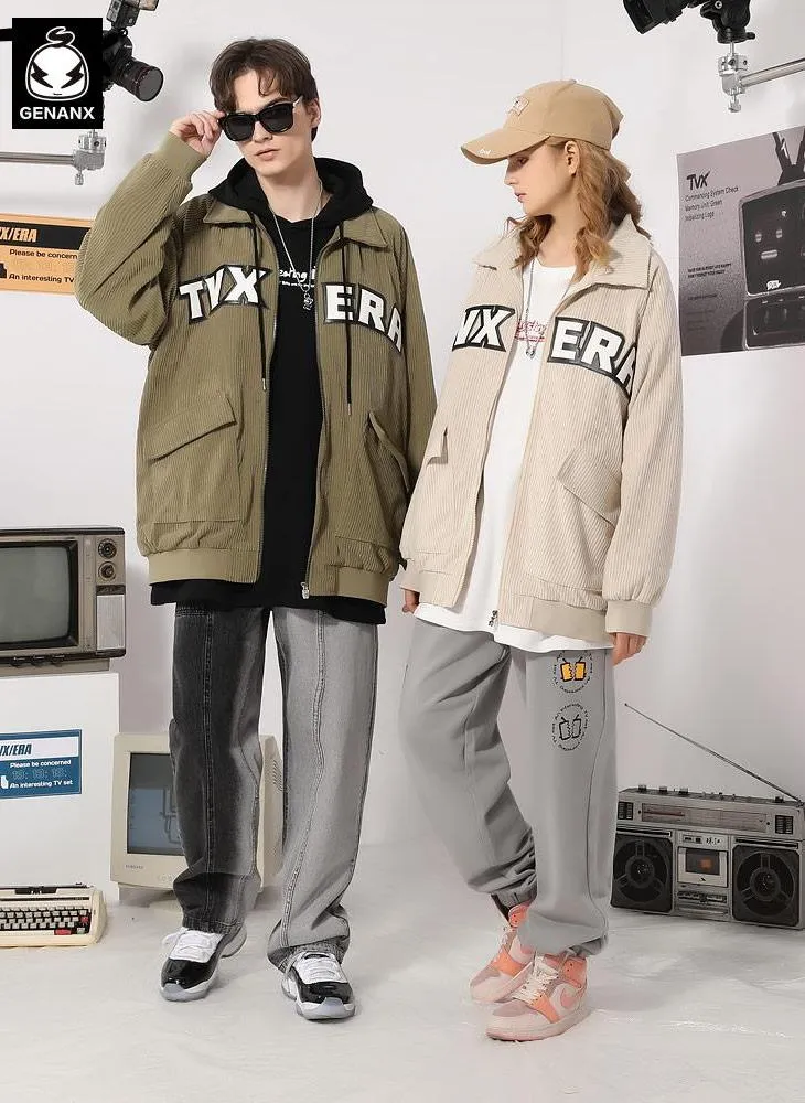 City Boy Letter Embroidery Corduroy Jacket