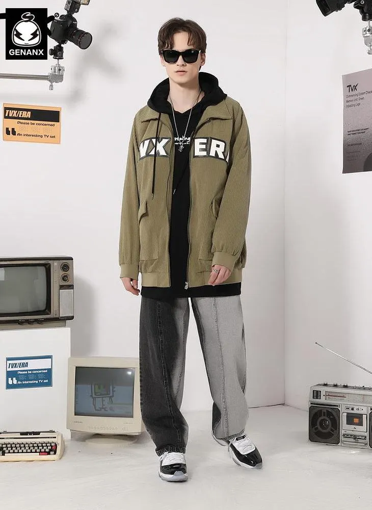 City Boy Letter Embroidery Corduroy Jacket