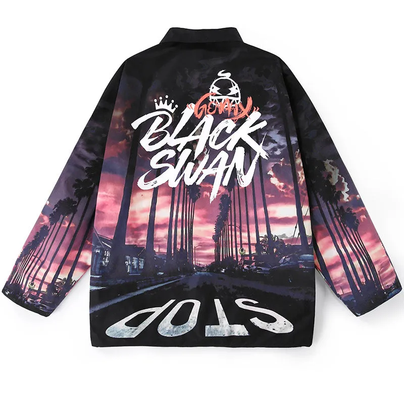 City Road Print Slip Pocket Loose Drop Shoulder Sleeve Jacket