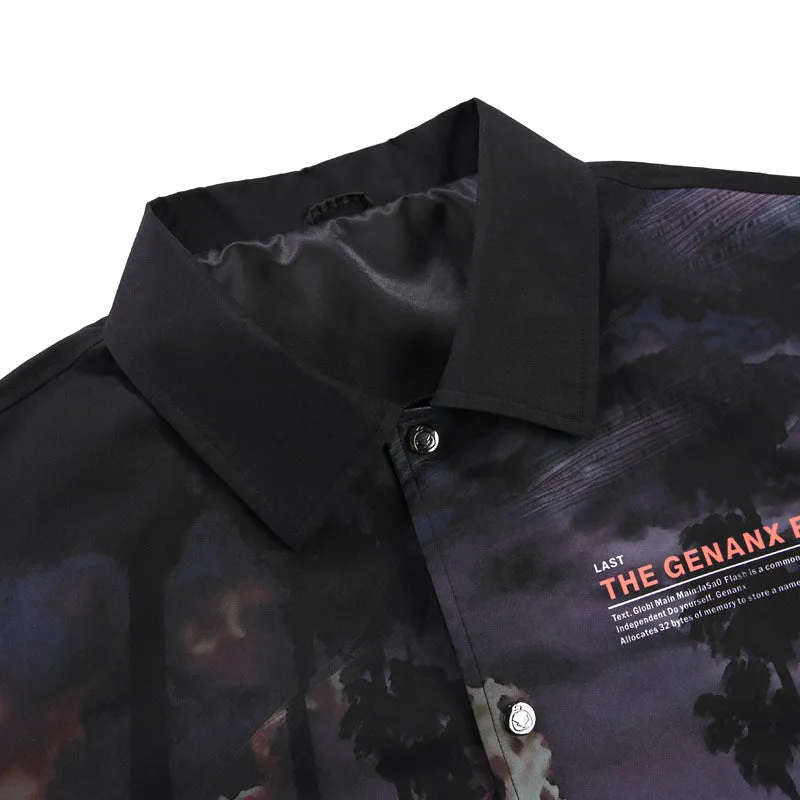 City Road Print Slip Pocket Loose Drop Shoulder Sleeve Jacket