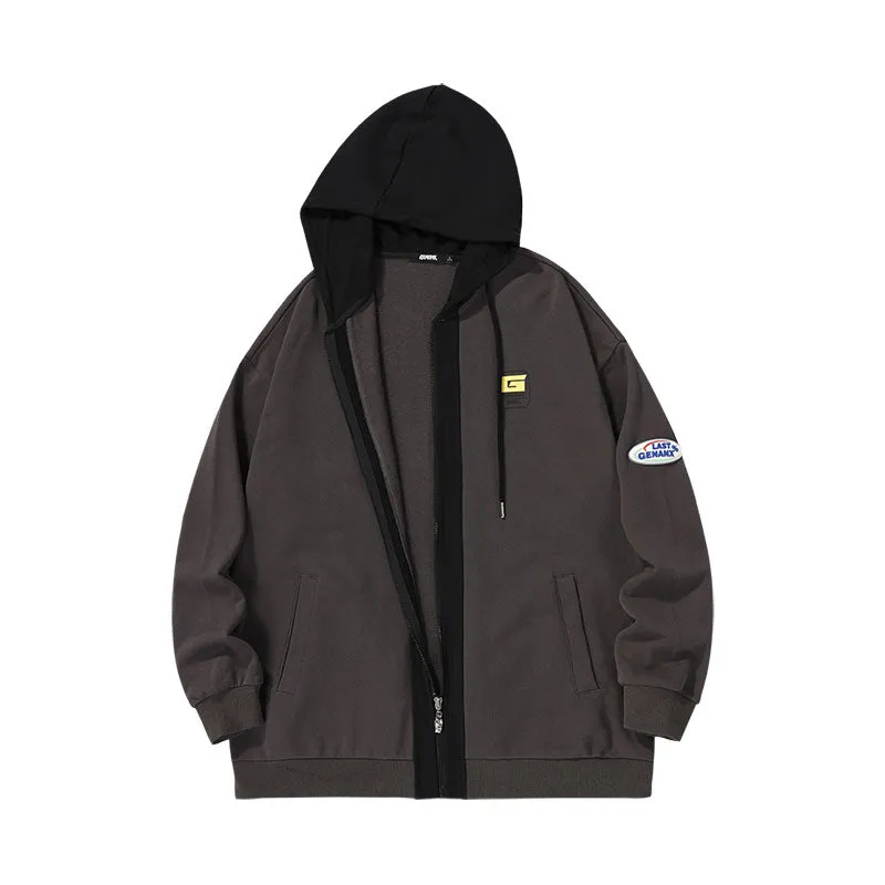 Cityboy color contrast patchwork drawstring hooded cotton jacket