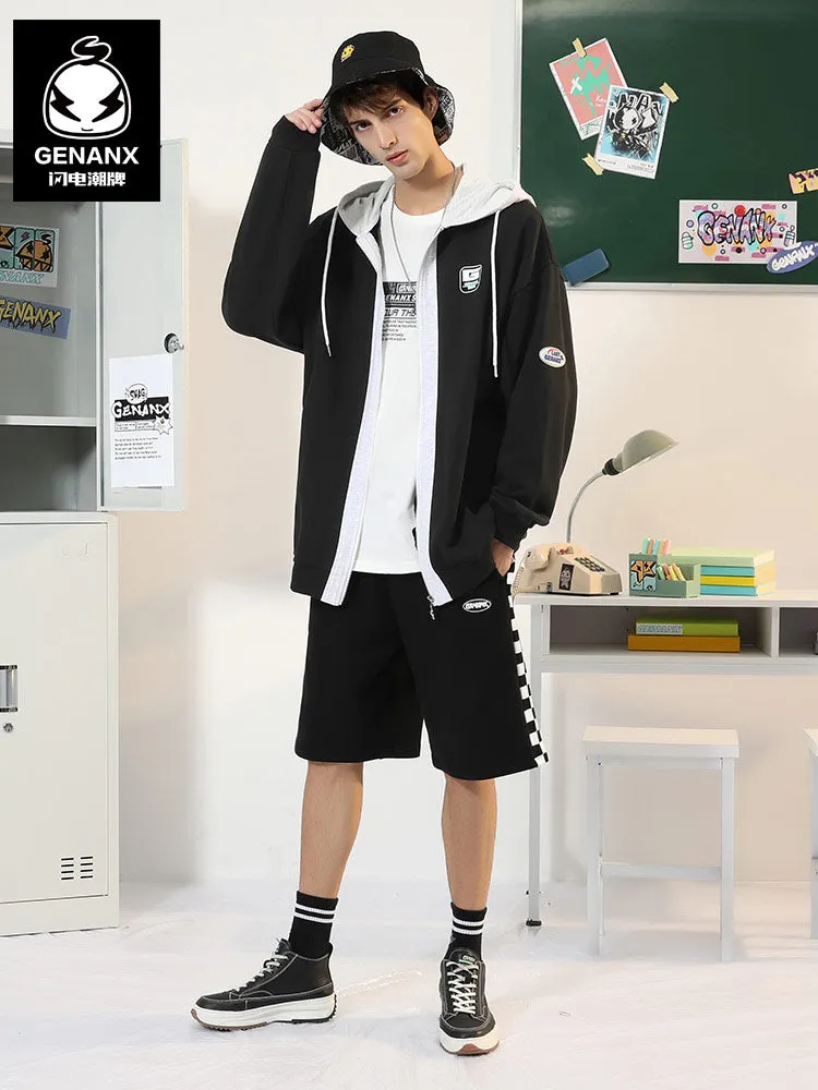 Cityboy color contrast patchwork drawstring hooded cotton jacket