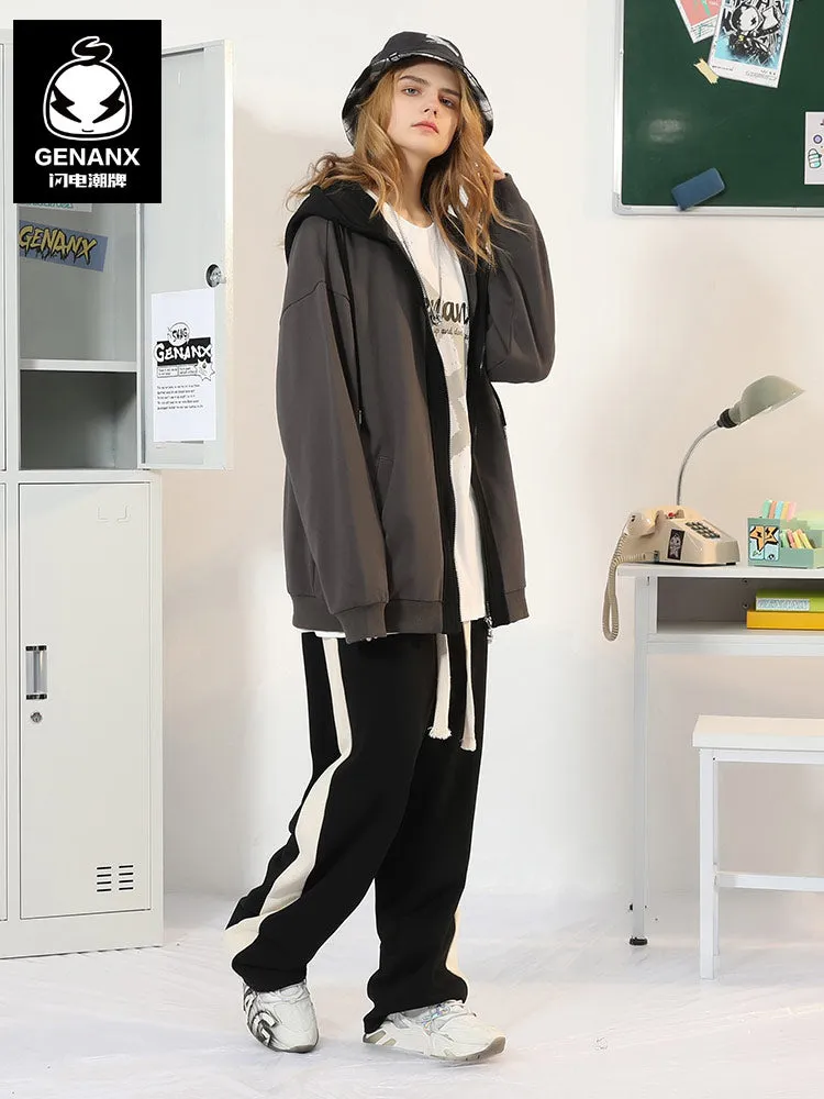 Cityboy color contrast patchwork drawstring hooded cotton jacket