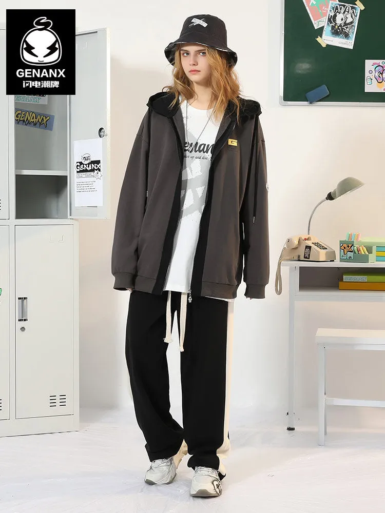 Cityboy color contrast patchwork drawstring hooded cotton jacket