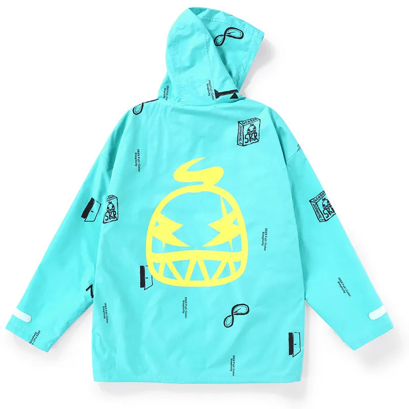 Color Block Print Couple Hooded Jacket