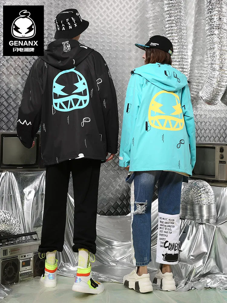 Color Block Print Couple Hooded Jacket