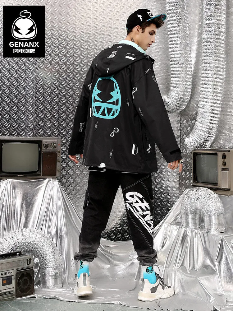 Color Block Print Couple Hooded Jacket