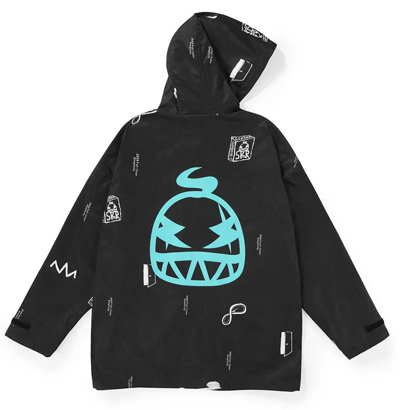 Color Block Print Couple Hooded Jacket