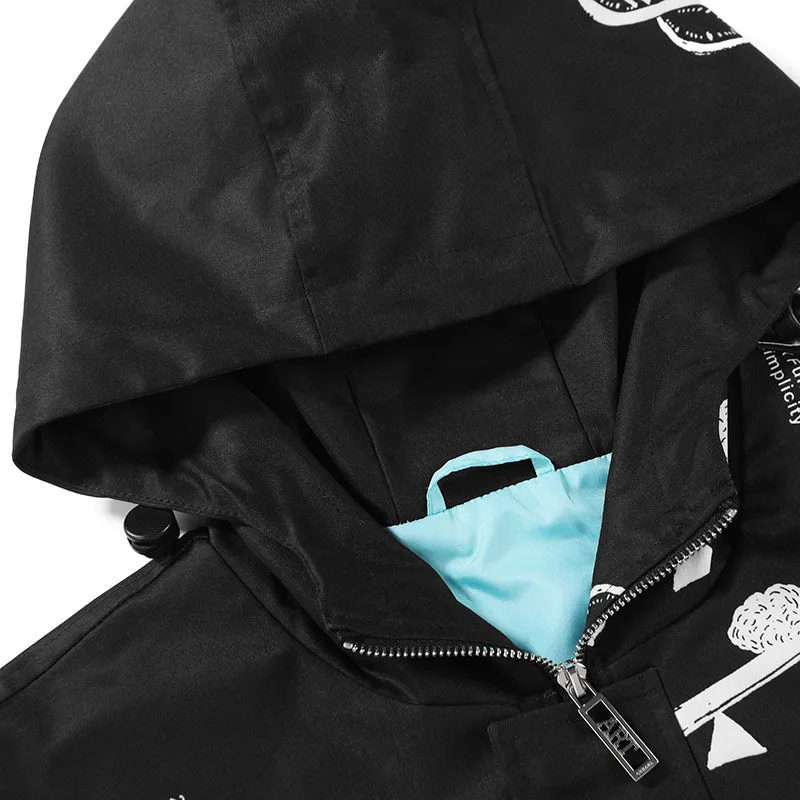 Color Block Print Couple Hooded Jacket