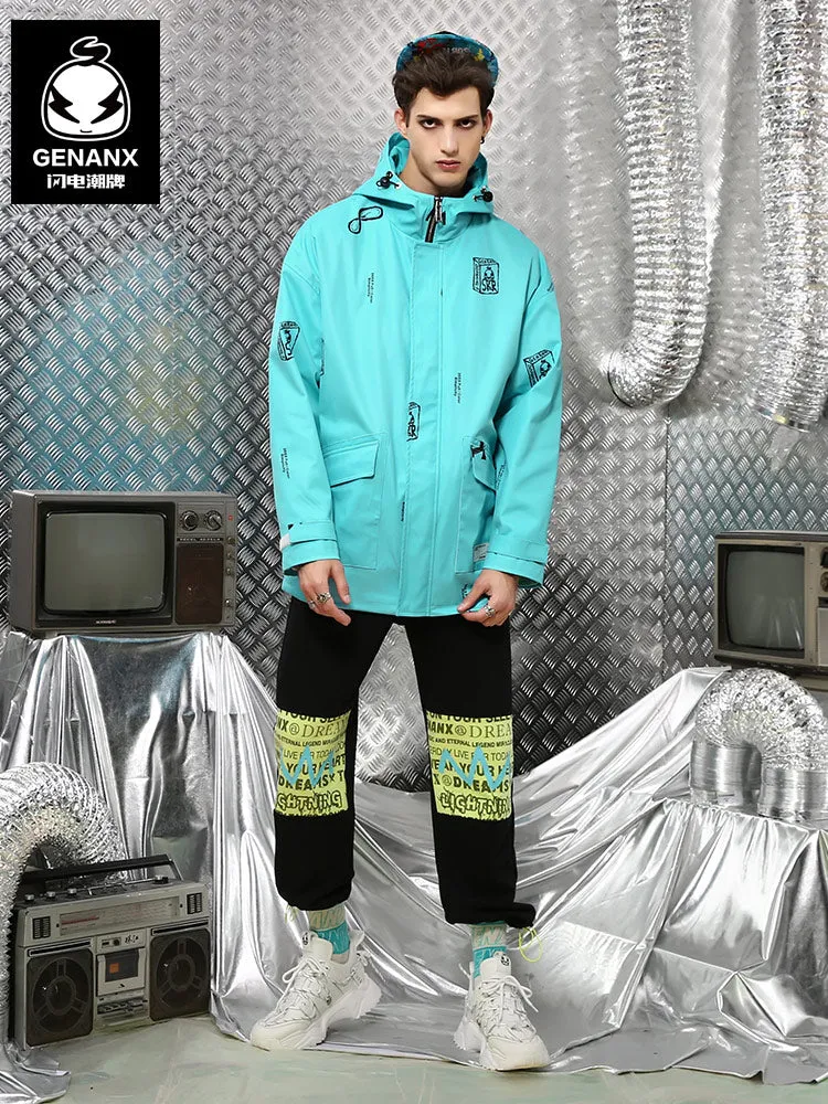 Color Block Print Couple Hooded Jacket