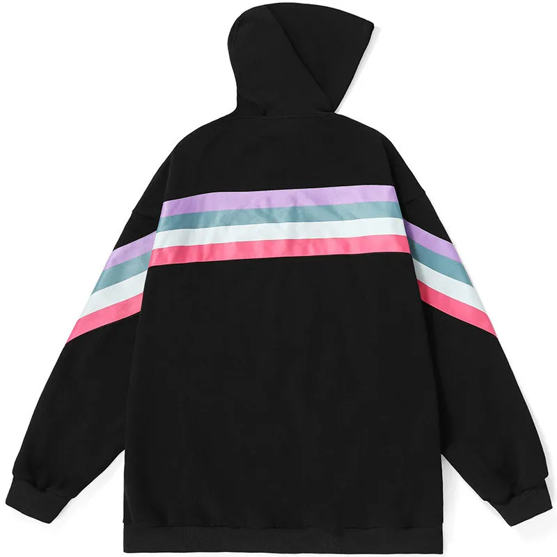Color Block Stripe Hooded Padded Jacket
