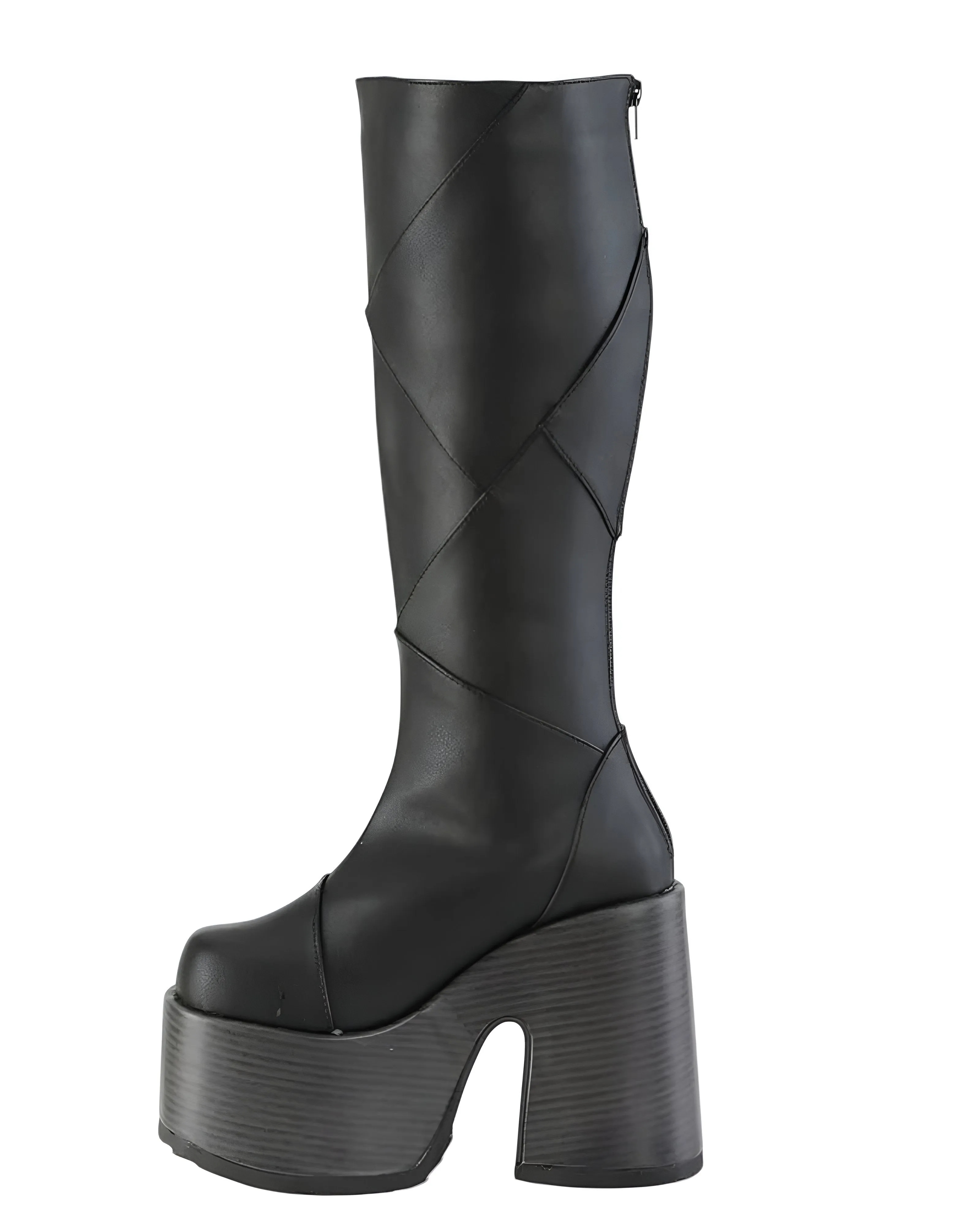 Demonia Cult - Camel-280 Patchwork Vegan Leather Platform Boots