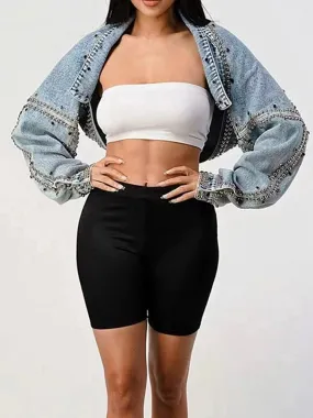 Denim Light Wash Studded Half Jacket
