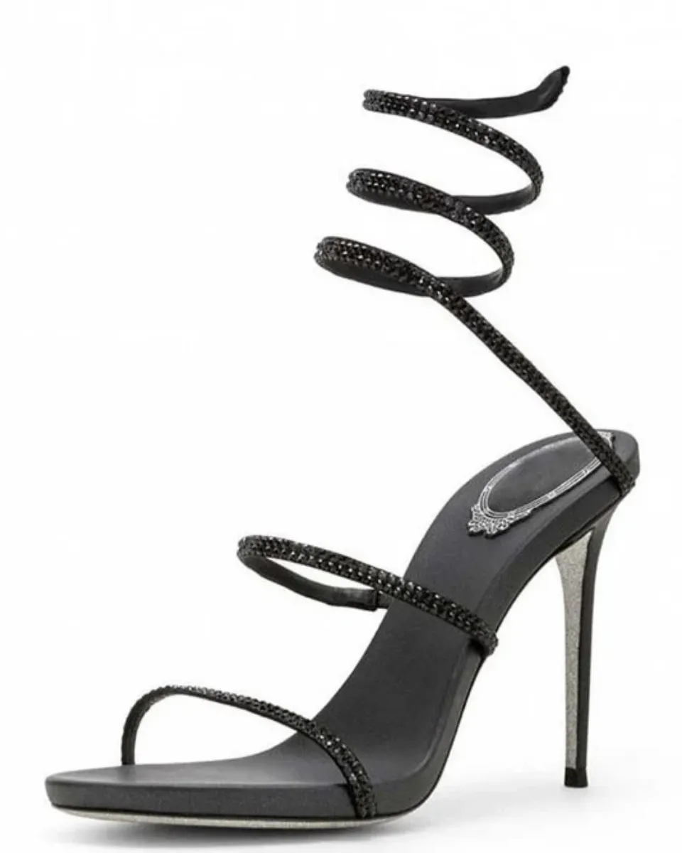 Desideria – Thin stiletto – Rhinestone double-strap heels
