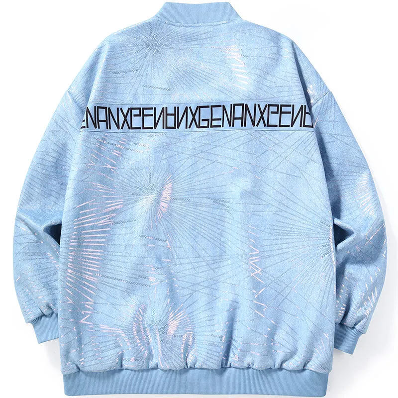 Detachable Doll Light Blue Foil Print Patch Jacket